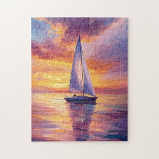 Segelboot bei Sonnenuntergang Malerei Puzzle