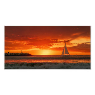 Segelboot bei Sonnenuntergang - Marina Del Rey, CA Fotodruck