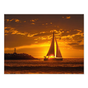 Segelboot bei Sonnenuntergang - Marina Del Rey, CA Fotodruck