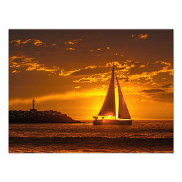 Segelboot bei Sonnenuntergang - Marina Del Rey, CA Fotodruck