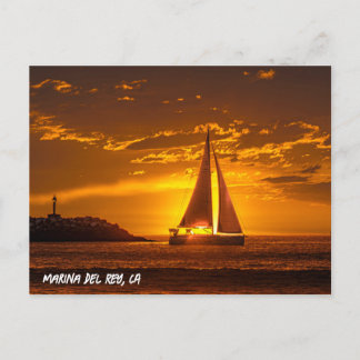 Segelboot bei Sonnenuntergang - Marina Del Rey, CA Postkarte