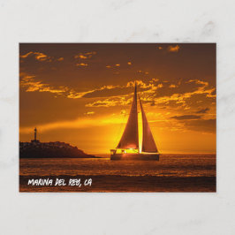 Segelboot bei Sonnenuntergang - Marina Del Rey, CA Postkarte