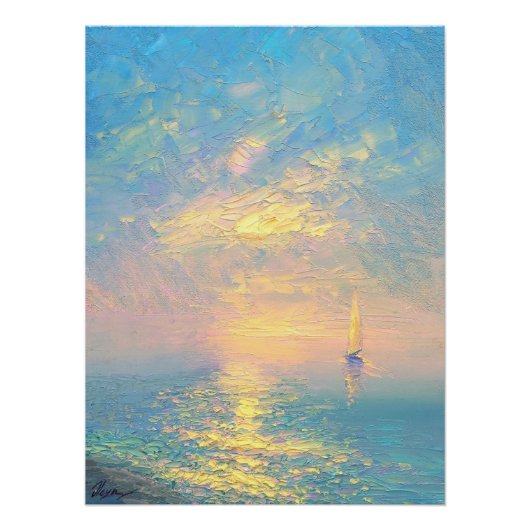 Segelboot bei Sonnenuntergang Poster (Vorderseite)