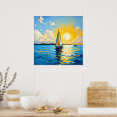Segelboot bei Sonnenuntergang Poster (Küche)