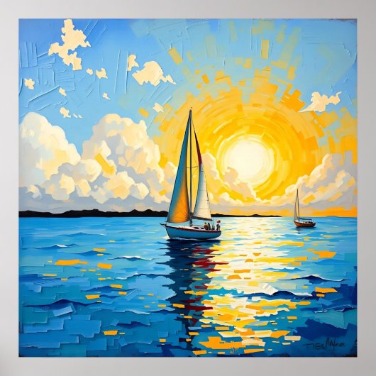 Segelboot bei Sonnenuntergang Poster (Vorne)