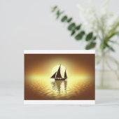 Segelboot bei Sonnenuntergang Postkarte (Stehend Vorderseite)