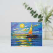 Segelboot bei Sonnenuntergang Postkarte (Stehend Vorderseite)