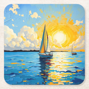 Segelboot bei Sonnenuntergang Rechteckiger Pappuntersetzer