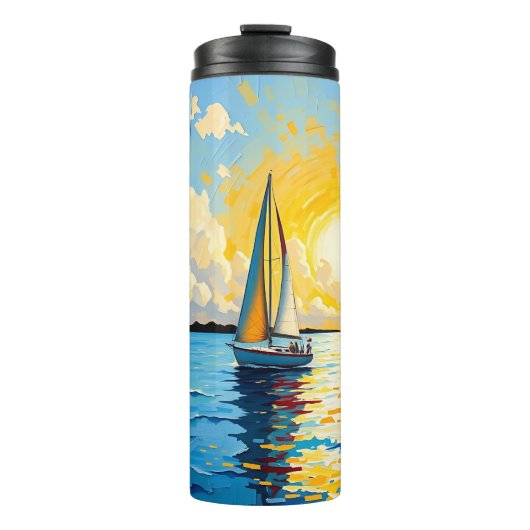 Segelboot bei Sonnenuntergang Thermosbecher (Vorderseite)