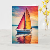 Segelboot bei Sonnenuntergang Vatertag Karte (Gelbe Blume)
