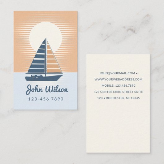 Segelboot bei Sonnenuntergang Visitenkarte (Vorne/Hinten)