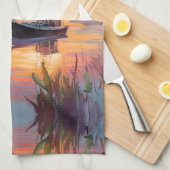 Segelboot bei Sunrise Geschirrtuch (Viertel Falte)