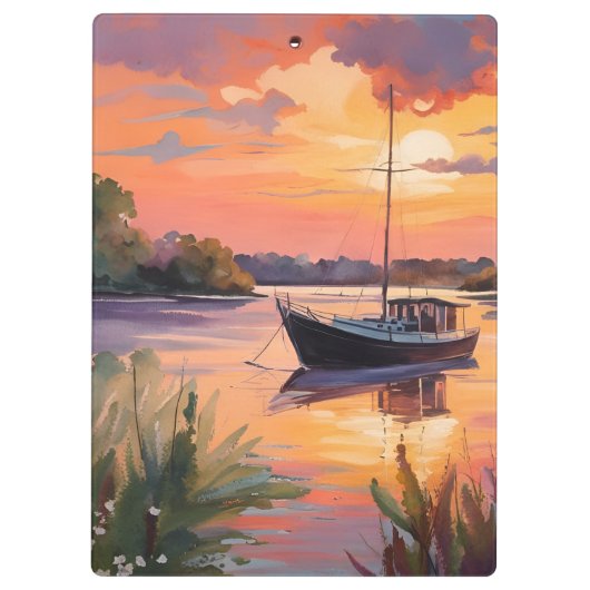 Segelboot bei Sunrise Klemmbrett (Rückseite)