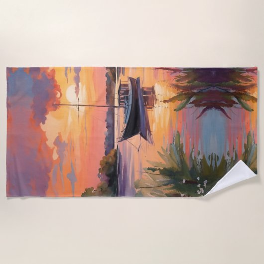 Segelboot bei Sunrise Strandtuch (Vorderseite)