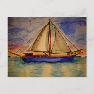 Segelboot bei Sunset Postcard Postkarte