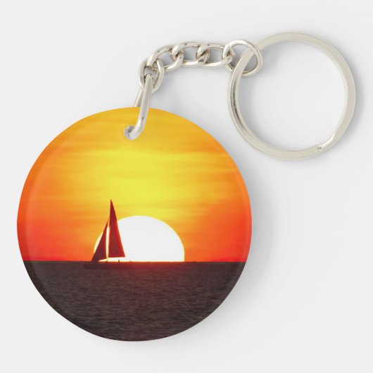 Segelboot bei Sunset Schlüsselanhänger (Rückseite)