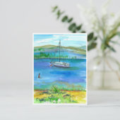 Segelboot Berg Seen Aquarellmalerei Postkarte (Stehend Vorderseite)