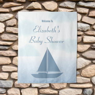 Segelboot Blau Aquarell Jungen Baby Shower Wandteppich