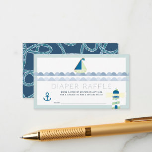 Segelboot Blau Baby Shower Windel-Raffle-Ticket Begleitkarte