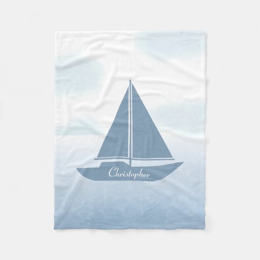 Segelboot Blaue Aquarellmalerei Fleecedecke (Vorderseite)