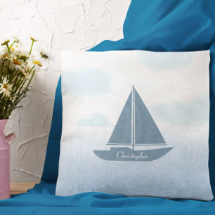 Segelboot Blaue Aquarellmalerei Kissen