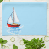 Segelboot blaues Küstenwasser Geschirrtuch (Gefaltet)