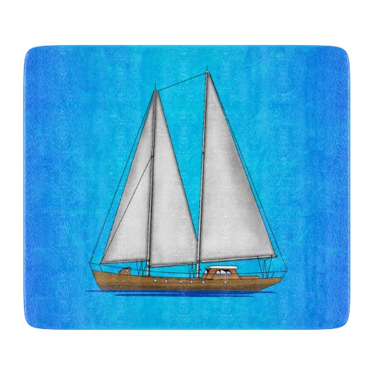 Segelboot-blaues Wasser Schneidebrett (Vorderseite)