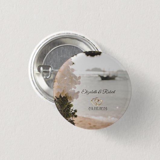 Segelboot Blume Strand Hochzeit Button (Vorne & Hinten)