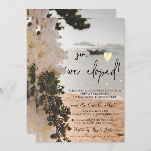 Segelboot Blume Strand Hochzeit Elopement Einladung (Vorne/Hinten)