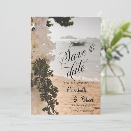 Segelboot Blume Strand Save the Date (Stehend Vorderseite)