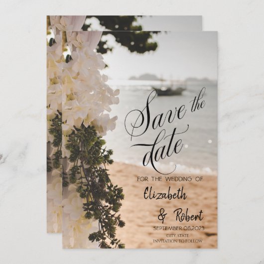 Segelboot Blume Strand Save the Date (Vorne/Hinten)