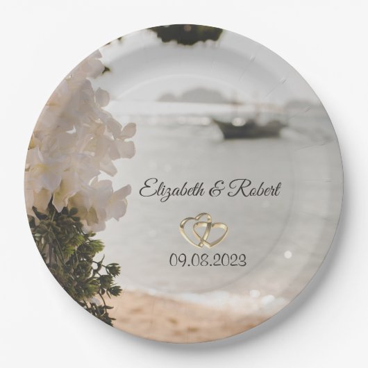 Segelboot Blumen Strand Hochzeit Pappteller (Vorderseite)
