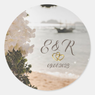 Segelboot Blumen Strand Runder Aufkleber
