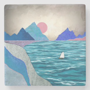 Segelboot-Bucht-Landschaft Steinuntersetzer