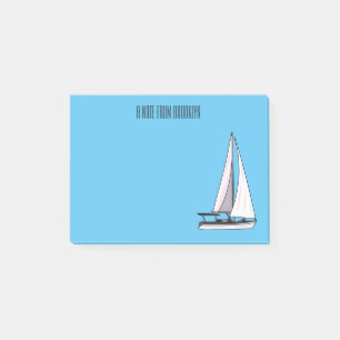 Segelboot Cartoon-Illustration Post-it Klebezettel