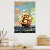 Segelboot, das im Meer segelt (abstrakt) Poster (Küche)