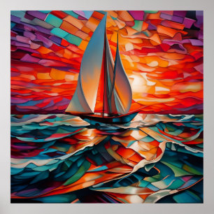Segelboot, das über eine wellige See gleitet Poster