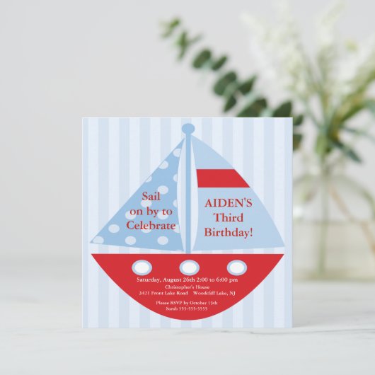Segelboot Einladung zum Geburtstag (Stehend Vorderseite)