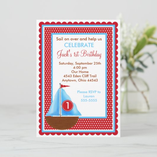 Segelboot Einladung zum Geburtstag (Stehend Vorderseite)
