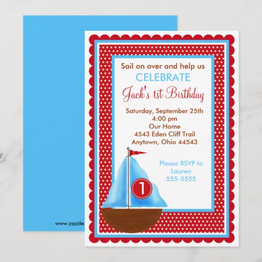 Segelboot Einladung zum Geburtstag (Vorne/Hinten)
