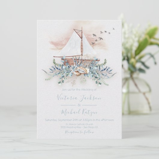 Segelboot Einladungen für Hochzeiten (Stehend Vorderseite)