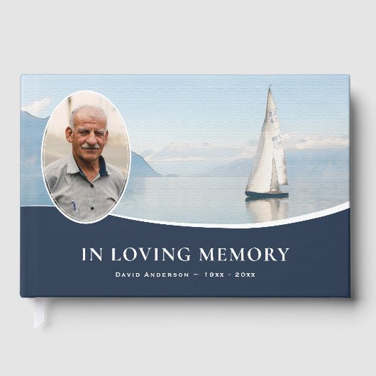 Segelboot-Foto In Loving Memory-Trauerfeier Gästebuch (Vorderseite)