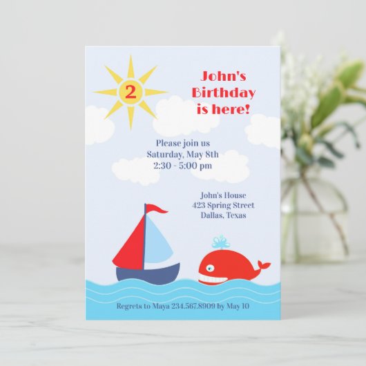 Segelboot Geburtstagsparty Einladung (Stehend Vorderseite)