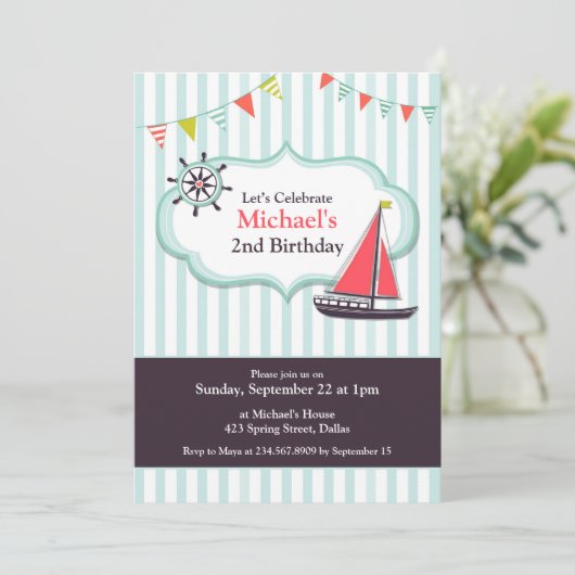 Segelboot Geburtstagsparty Einladung (Stehend Vorderseite)