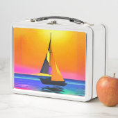 Segelboot gegen einen pulsierenden Sonnenuntergang Metall Brotdose (Beispiel)