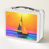 Segelboot gegen einen pulsierenden Sonnenuntergang Metall Brotdose (Rückseite)