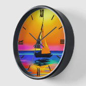 Segelboot gegen einen pulsierenden Sonnenuntergang Uhr (Winkel)