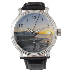 Segelboot "Gulf Breeze" und Jetty Sunset Wrist Wat Armbanduhr
