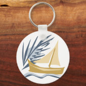 Segelboot im Hintergrund des Mondes und der Palme Schlüsselanhänger (Vorderseite)