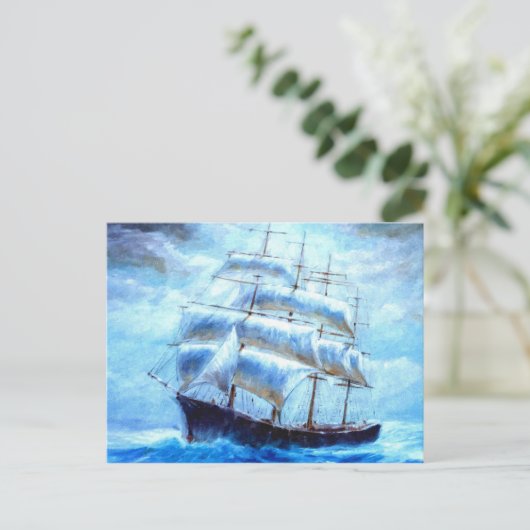 Segelboot im Meer Postkarte (Stehend Vorderseite)